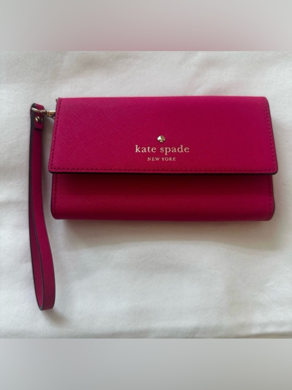 Kate Spade Devin Trifold Wallet Wristlet Pink Saffiano Leather Phone Clutch New